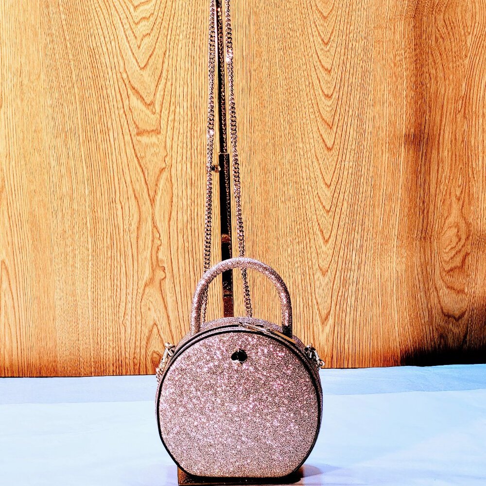 Kate Spade Mini Andi Glitter Canteen Bag  Pink Champagne Chain Strap Top Handle